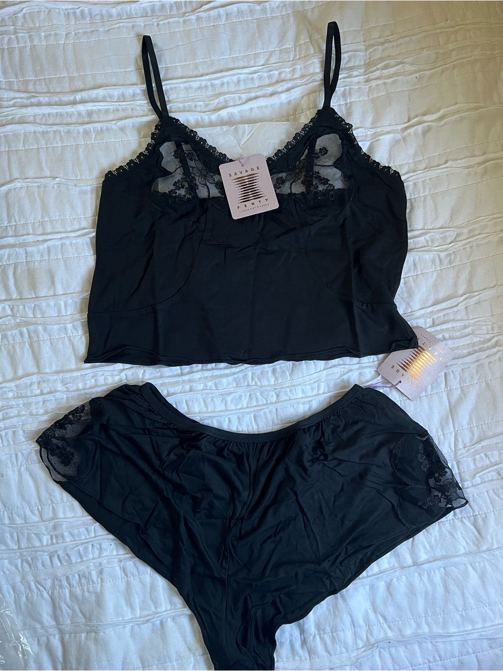 Savage X Fenty Black Lace Cami & Briefs Set